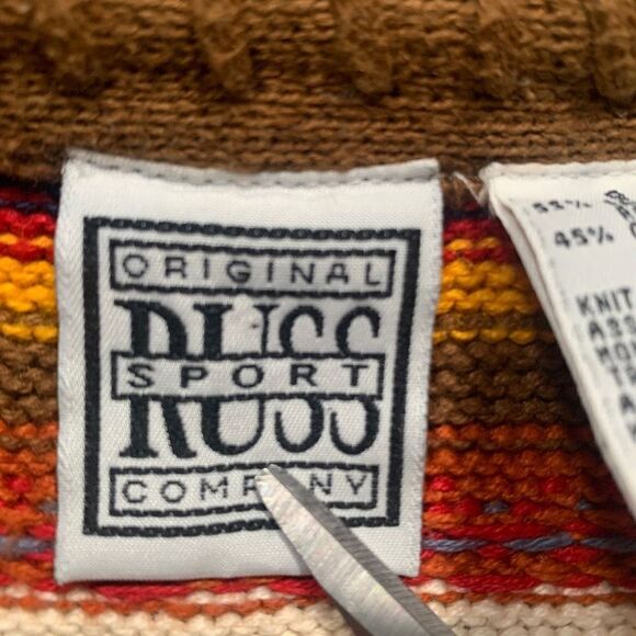 Vintage 90s Printed Knit Sweater Stripe Vest Yellow Brown Vneck Button Front - Picture 8 of 11